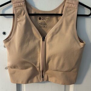 Front-Zip Support Bra Vest in Beige